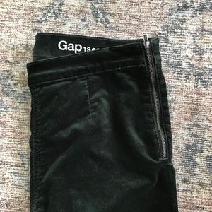 Forest green velvet side-zipped GAP skinnies